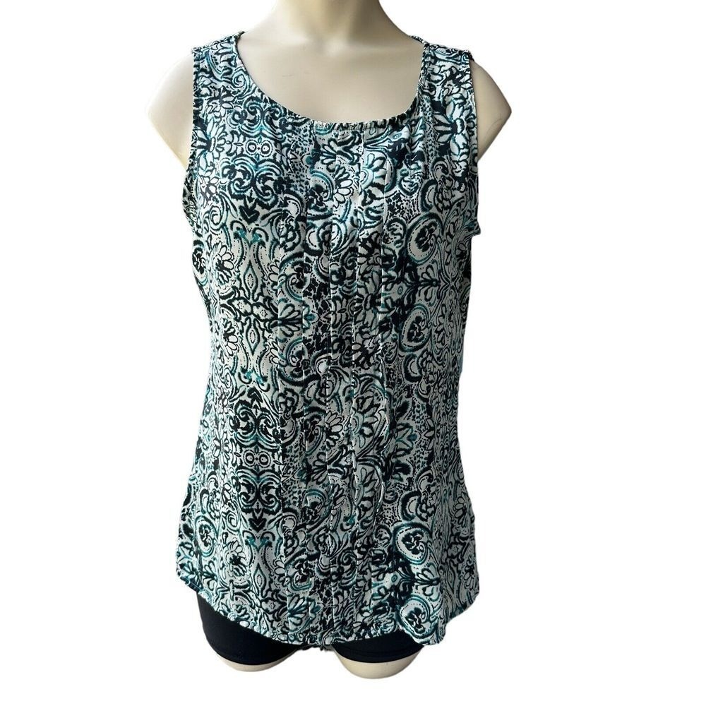 Daisy Fuentes V Neck Tank Top Shirt Women's Small‎ Sleeveless Pleated Black